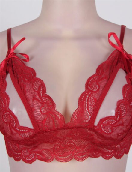 Lace Booty Short and Bra Set red