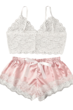 My Secret Drawer® Sweet Innocence Lace and Satin Slumberwear Tops with Sexy Lacy Shorts