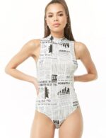 Newspaper Design Sleeveless Bodysuit by My Secret Drawer® mysecretdrawer.com.au 13