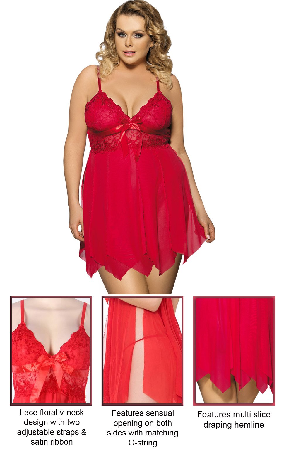 Red Sexy Draping Mesh and Lace Babydoll Set by My Secret Drawer® mysecretdrawer.com.au 2