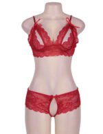 Lace Booty Short and Bra Set red